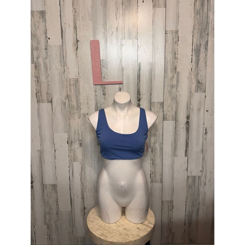 Zaful Blue Ribbed Crisscross Back Bikini Top Size Large US 12